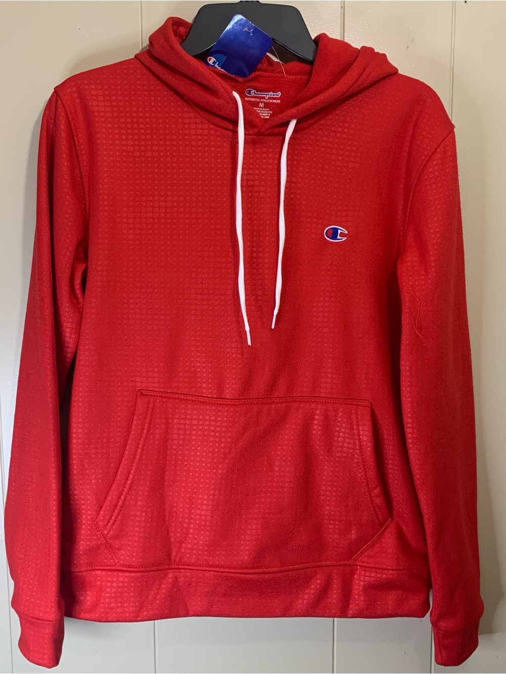 Women’s M Champion Red Hooded Pullover Sweatshirt with White Drawstrings NWT